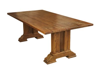 null Table en bois massif de style XVIIe à double piétement droit mouluré.

Haut:...
