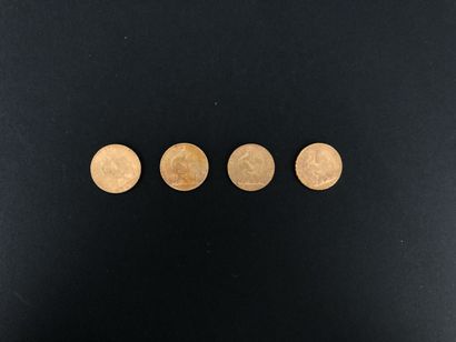 null Lot de 4 pièces de 20 francs or IIIe République Marianne année 1899, 1904, 1906...