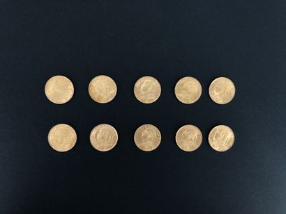 null Lot de 10 pièces de 20 francs or helvète année 1935