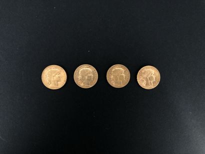 Lot de 4 pièces de 20 francs or IIIe République...