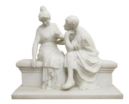 null Guglielmo PUGI (1850-1915).

Couple assis sur un banc en charmante discussion

Groupe...