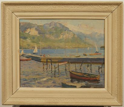 null Raymond TELLIER (1897-1985).

Gap, le ponton sur le lac,

Huile sur toile signée...