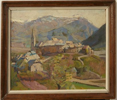 null Raymond TELLIER (1897-1985). 

Village de Montagne,

Huile sur panneau signée								

38...