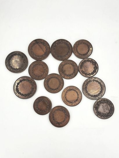 null Set of 28 medals mainly in copper contained in a circular leather case including...