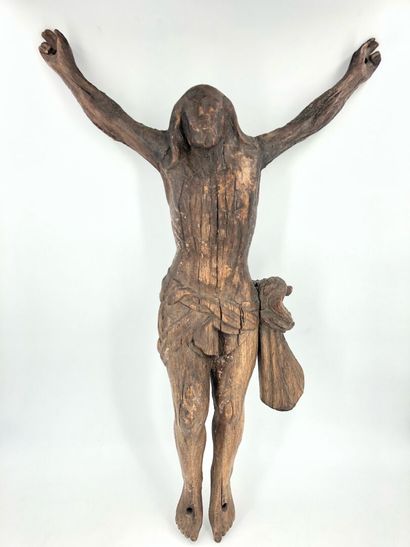 null Grand Christ en croix en chêne massif sculpté.

Époque XVIIIe.

Haut: 75cm