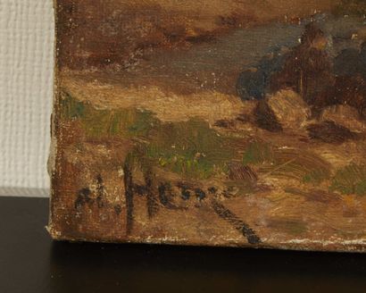 null Alexandre HOUZE (1837-1908), 

Les péniches, 

Huile sur panneau signée, 

21...