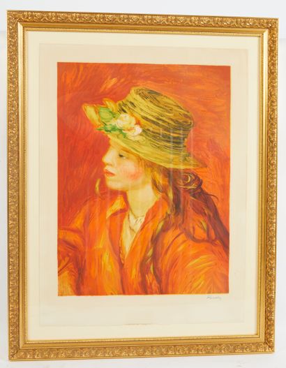null D'après Pierre-Auguste RENOIR (1841-1919).

Jeune fille au chapeau de paille

Lithographie...