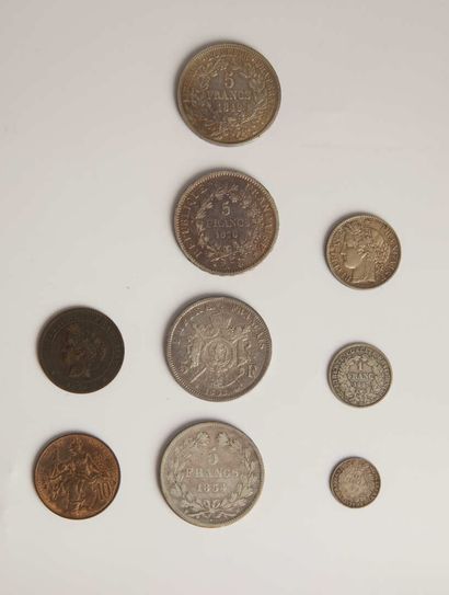null Set of silver coins including

- four 5 francs silver coins of which one Louis-Philippe...