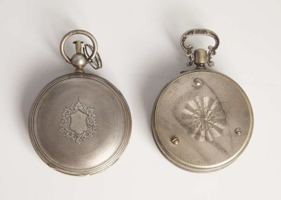 null Two gousset watches with chased and guilloche decoration, one in silver and...
