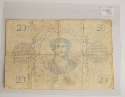 null Un billet de 20 francs type Chazal en date du 3 janvier 1873 numéroté D.1377...