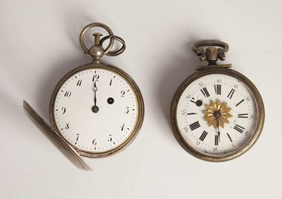 null Two gousset watches with chased and guilloche decoration, one in silver and...