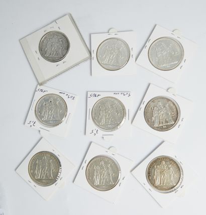 null Lot of twenty-one 10 francs silver coins Hercules - Years from 1965 to 1970...