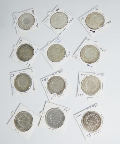 null Lot of twenty-one 10 francs silver coins Hercules - Years from 1965 to 1970...