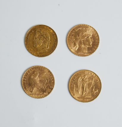 null Lot of 4 coins of 20 francs gold years 1896A, 1912 and 1848A