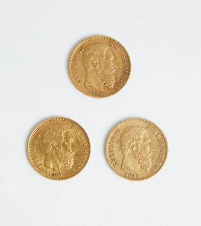 null A lot of 3 coins of 20 francs gold Belgian years 1871, 1869 and 1876