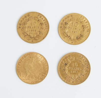 null Lot of 4 pieces of 10 francs gold years 1867BB, 1858A and 1900.