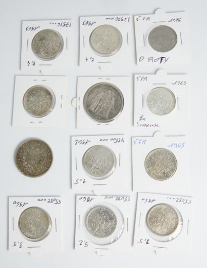null Lot of ten 5 francs coins in silver sower. Years 1960, 1962, 1963 and 1976....