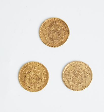 null A lot of 3 coins of 20 francs gold Belgian years 1871, 1869 and 1876