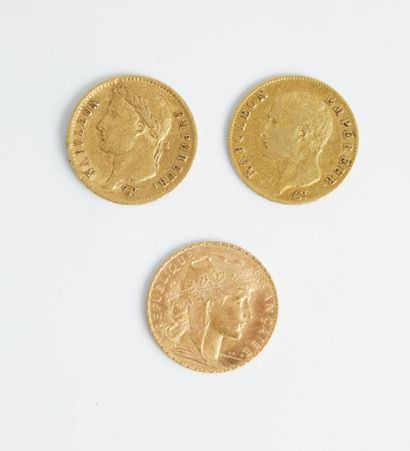 null A lot of 3 coins of 20 francs gold, AN 13, 1811 and 1910.