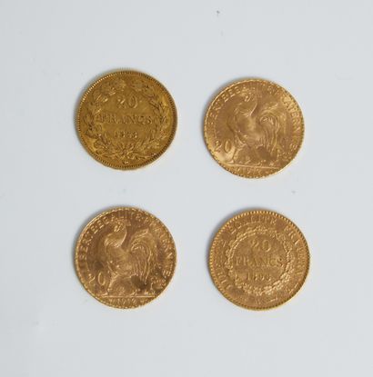 null Lot of 4 coins of 20 francs gold years 1896A, 1912 and 1848A