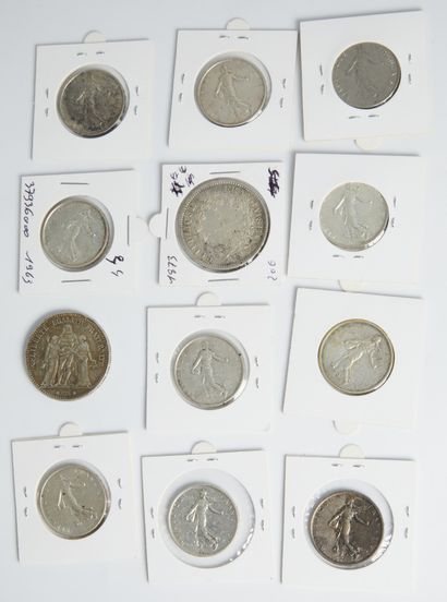 null Lot of ten 5 francs coins in silver sower. Years 1960, 1962, 1963 and 1976....