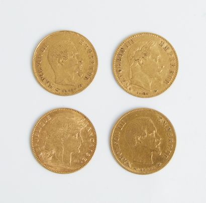 null Lot of 4 pieces of 10 francs gold years 1867BB, 1858A and 1900.