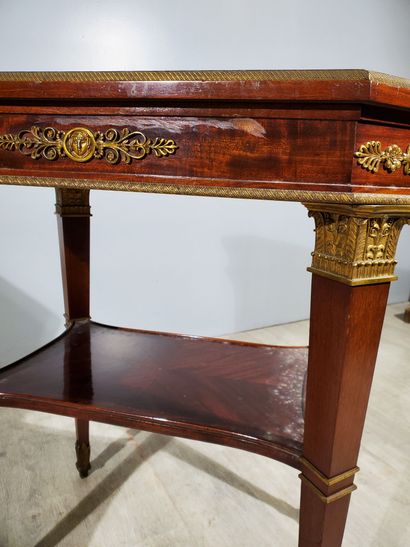 null Empire-style mahogany veneered side table or tea table, inlaid butterfly wing...