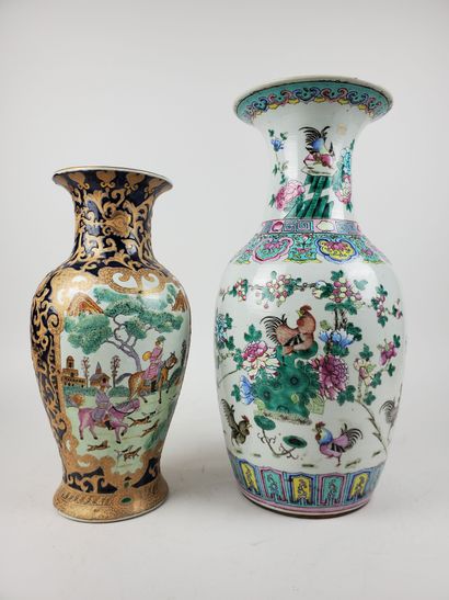 null CHINA
Pair of polychrome porcelain baluster vases richly decorated with scenes...