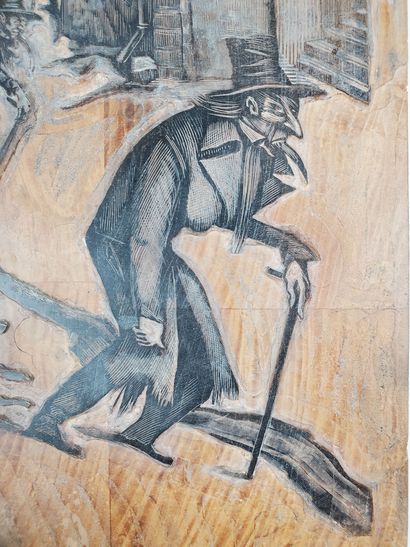 null Robert BELTZ (1900-1981)
"The Old Man
Etching matrix, carved on wood
H 27.5...