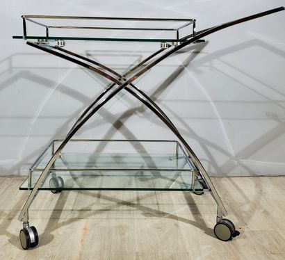 null Contemporary CHARIOT-BAR
Circa 1980
With two tempered glass shelves, chromed...