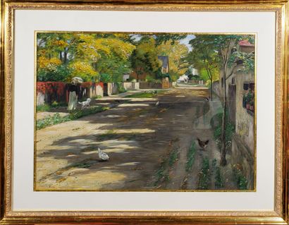 null Wilhelm Jakob HERTLING (1849-1926)
"Path with chickens 
Watercolor and gouache...