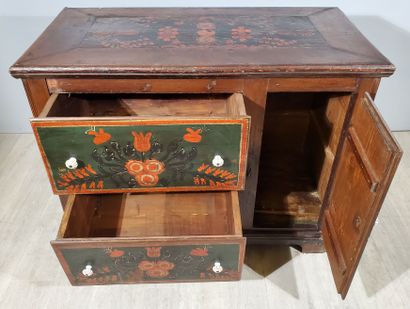 null Alsatian polychrome fir wood WEDDING COMMODE opening with two drawers and a...