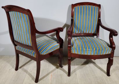 null PAIR OF Empire-style ARMCHAIRS
Solid carved mahogany, scrolled armrests, sloping...
