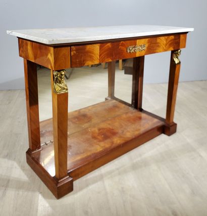 null Rectangular "Return from Egypt" CONSOLE in flamed mahogany veneer, opening with...