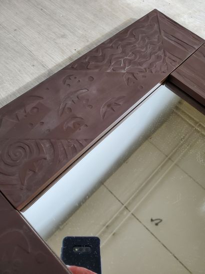 null MEISSEN 
Brown glazed stoneware "Böttger Steinzeug" mirror, square shape, decorated...
