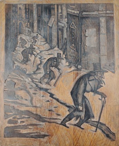 null Robert BELTZ (1900-1981)
"The Old Man
Etching matrix, carved on wood
H 27.5...