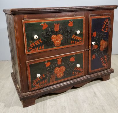 null Alsatian polychrome fir wood WEDDING COMMODE opening with two drawers and a...