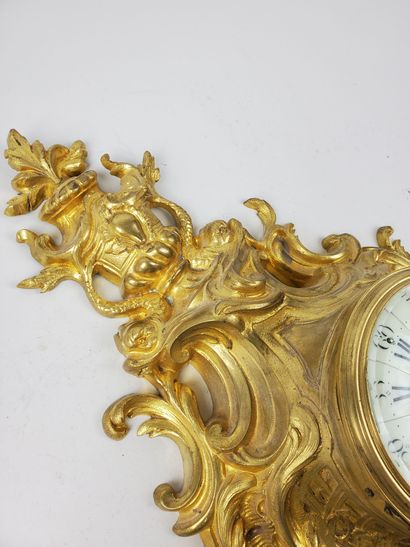 null Louis XV style wall-mounted gilt bronze and chased cartel with rocaille, shell...