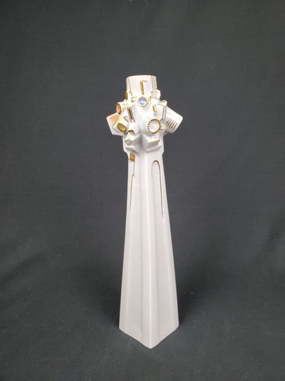 null MEISSEN 
Fashion Show" model 
Candlestick in polychrome and gilded porcelain
Blue...