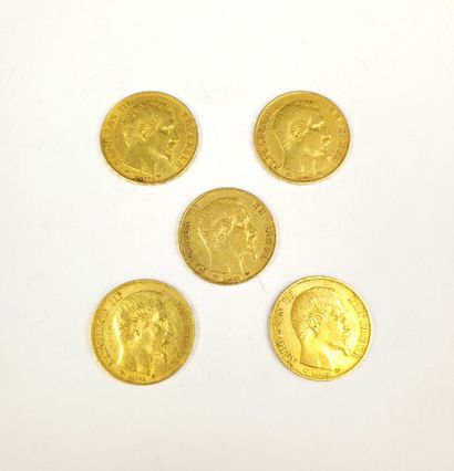 null FIVE 20-franc gold PIECES, "Napoléon III", minted in 1857, 1858 and 1859
Total...