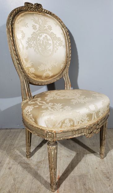 null SIX Louis XVI style SEATS 
Comprising a pair of armchairs, three chairs and...