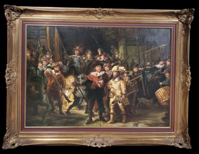null HEINER (20th) after Rembrandt (1606-1669)
 "The Night Watch 
Oil on canvas
Signed...
