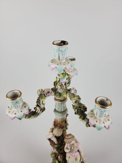 null Germany, Plaue Schierholz
Polychrome porcelain candlestick featuring a young...