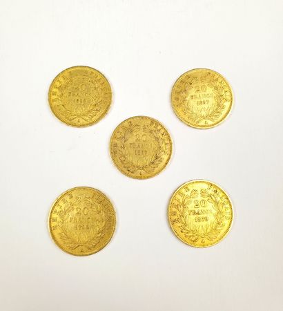 null FIVE 20-franc gold PIECES, "Napoléon III", minted in 1857, 1858 and 1859
Total...