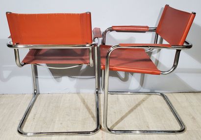 null Mart STAM (1899-1986)
Model "S34
Pair of cantilever armchairs with chromed metal...