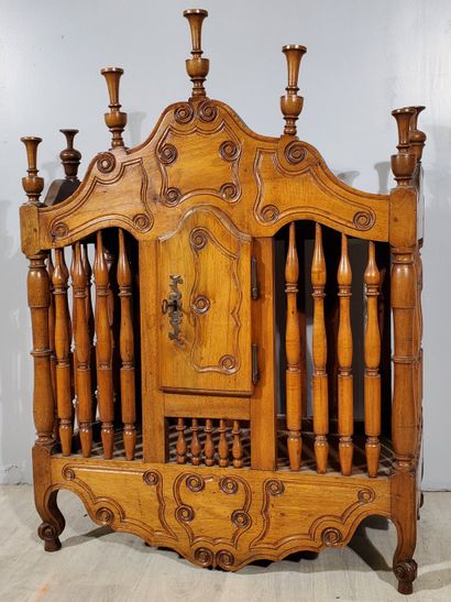 null Provencal PANETIERE 
Turned and carved walnut, scroll decoration, small lockable...