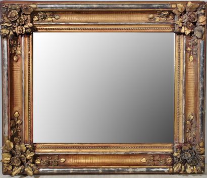 null Rectangular MIRROR 
Wood with gold and silver patina, rich decoration of flowers...