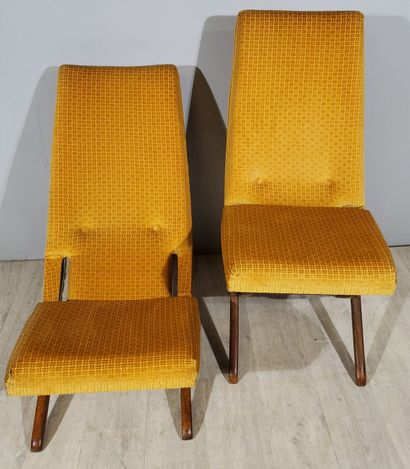 null TRICONFORT France
Pair of "relax" armchairs, beechwood frame with brass details,...