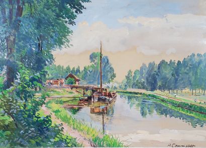 null Auguste CAMMISSAR (1873-1962) 
"Boat on the canal"
Watercolor on paper, framed...