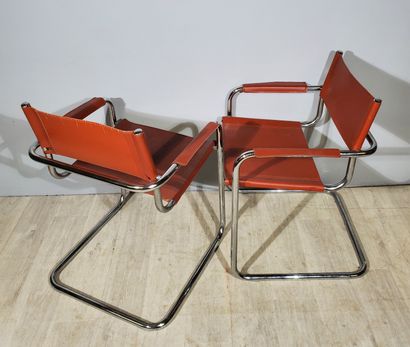 null Mart STAM (1899-1986)
Model "S34
Pair of cantilever armchairs with chromed metal...